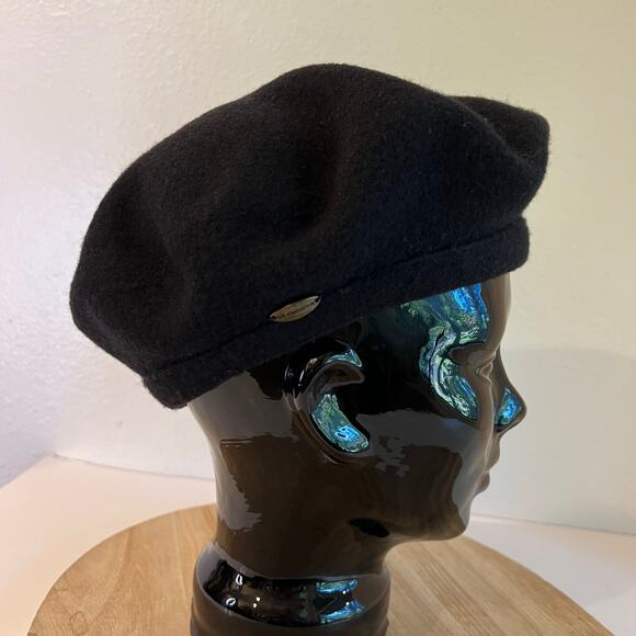 Vintage 90s Liz Claiborne Black Wool Slouchy Beret Hat Size Medium/Large - Picture 5 of 9